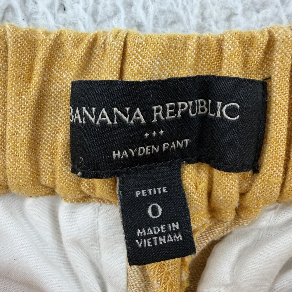 Banana Republic Hayden Pants Womens 0 Petite Yellow Ankle Linen Pull On Summer